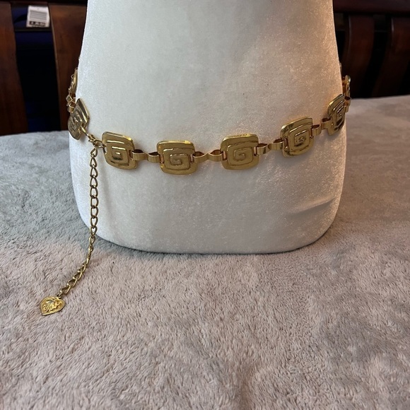 Vintage Goldtone Metal Square Tooled Charms Adjustable Chain Belt main image 6